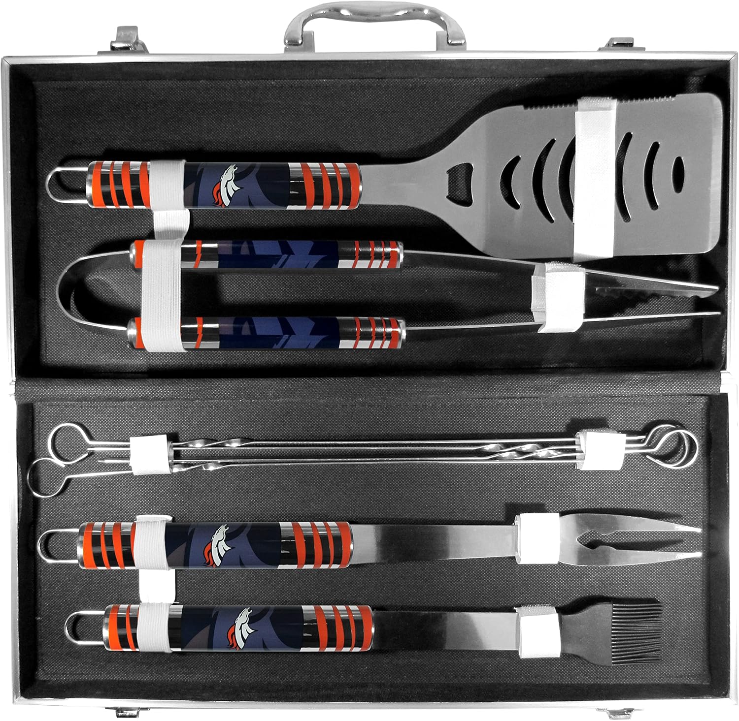 NFL Siskiyou Sports Fan Shop Denver Broncos Steel Tailgater BBQ Set w/Case 8 piece Gray