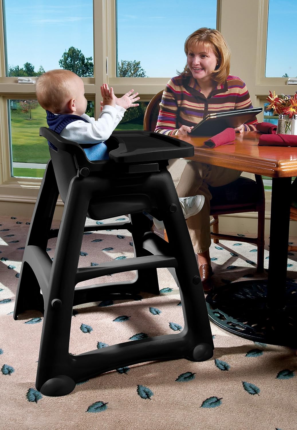Rubbermaid Commercial Products Sturdy High-Chair, 33lb Capacity, Black, Pre-Assmbled with Wheels, Stackable, Fits Under Table for Child/Baby/Toddler Seating
