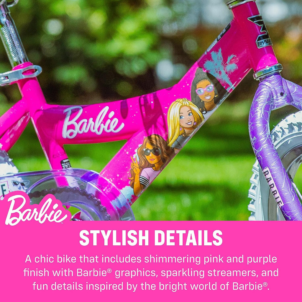 Dynacraft Barbie 12, 16, 18-inch Girls' Bike for Kids Ages 3-9 Years - Fun and Stylish Design, Sturdy and Durable, Perfect for Kids Learning to Ride, Easy to Assemble, Ideal for Young Riders
