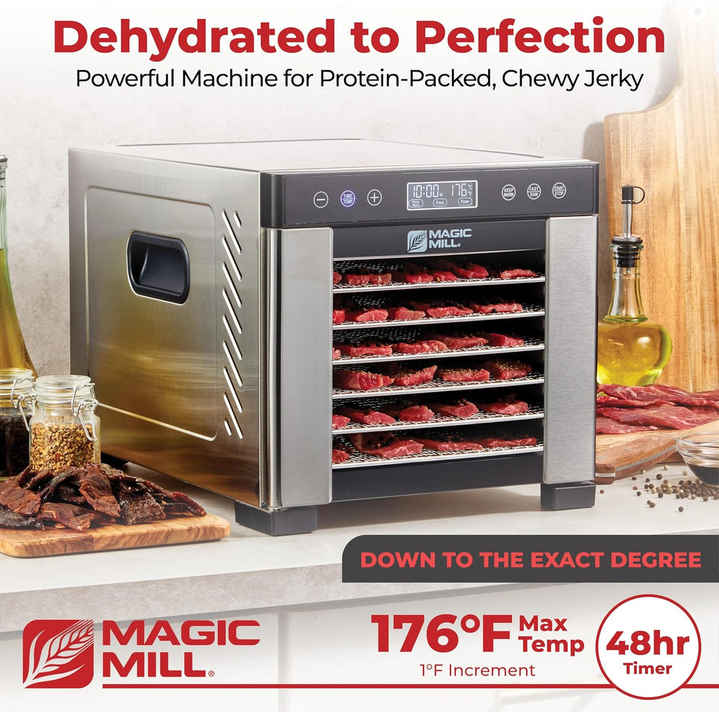Magic Mill Pro Food Dehydrator Machine | Powerful 600W Rear Fan Even-Drying System | 7 Full-Size Stainless Steel Trays | 95°-176° Temperature Control, 48H Timer, Keep Warm + Auto Shutoff | ETL Listed