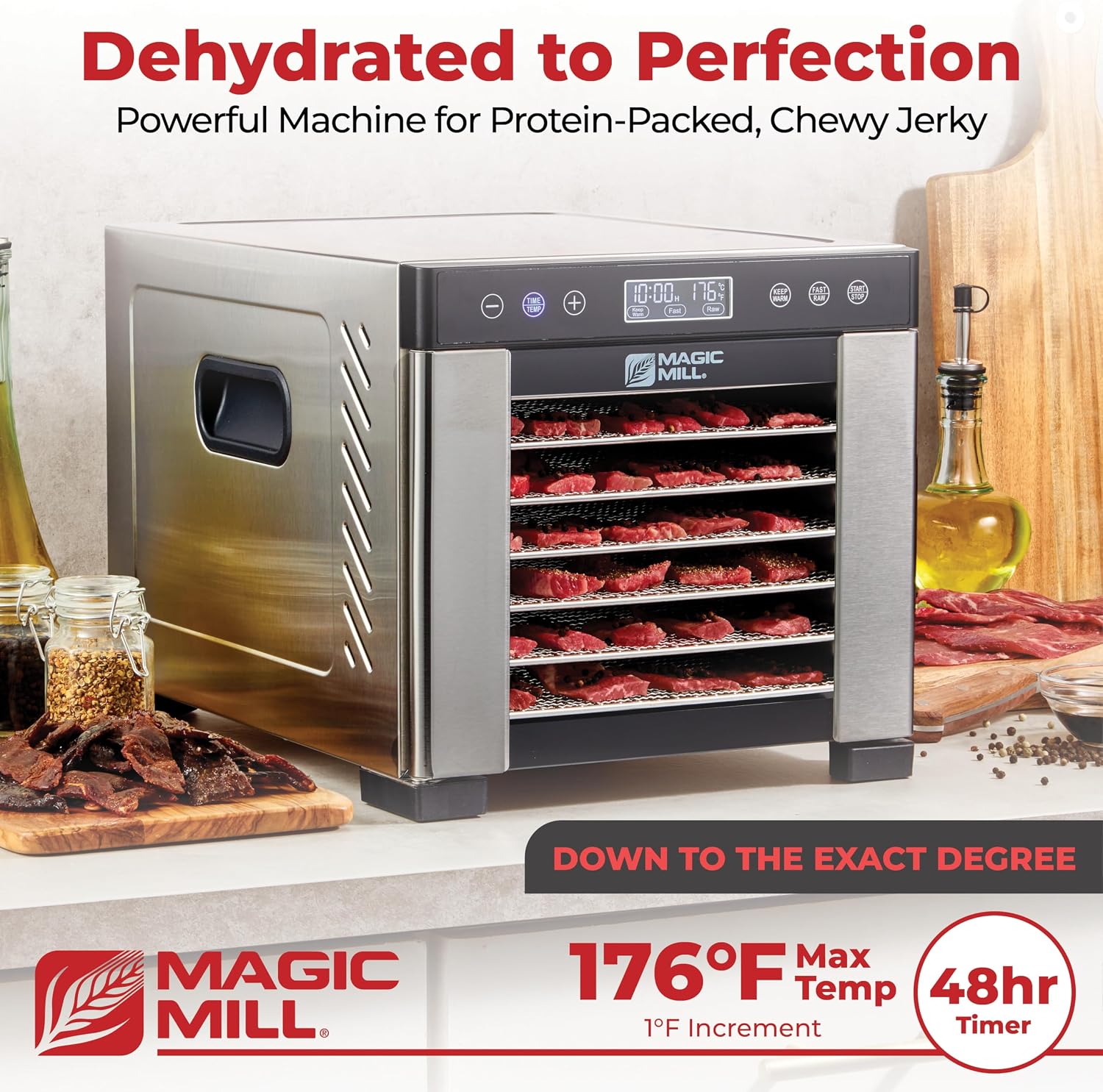 Magic Mill Pro Food Dehydrator Machine | 7 XL Stainless Steel Trays | Dryer for Jerky, Dog Treats, Herb, Meat, Beef, Fruit | Keep Warm Function, Digital Timer and Temperature Control, ETL Approved