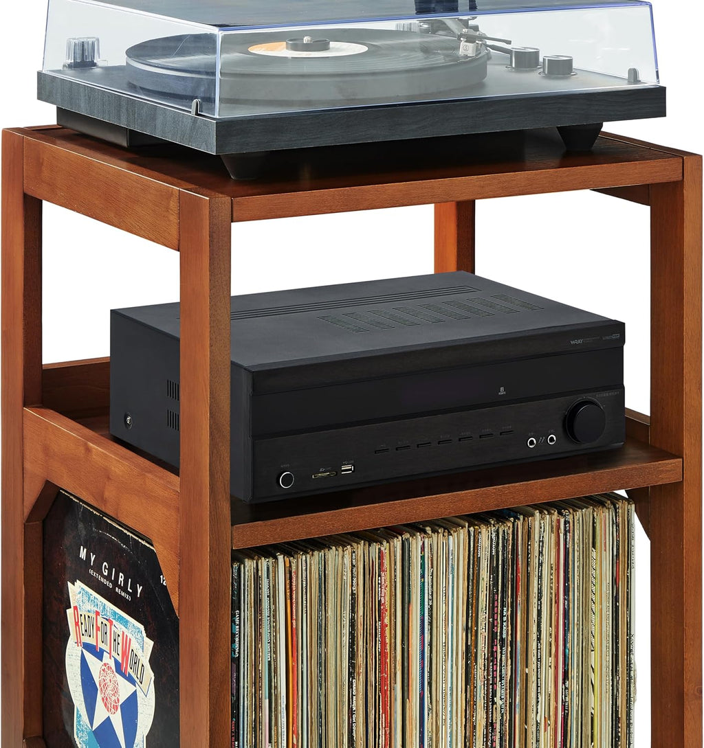 Crosley Furniture Asheville Mid-Century Modern Media Console Record Player Stand, Storage for Vinyl Records, Walnut