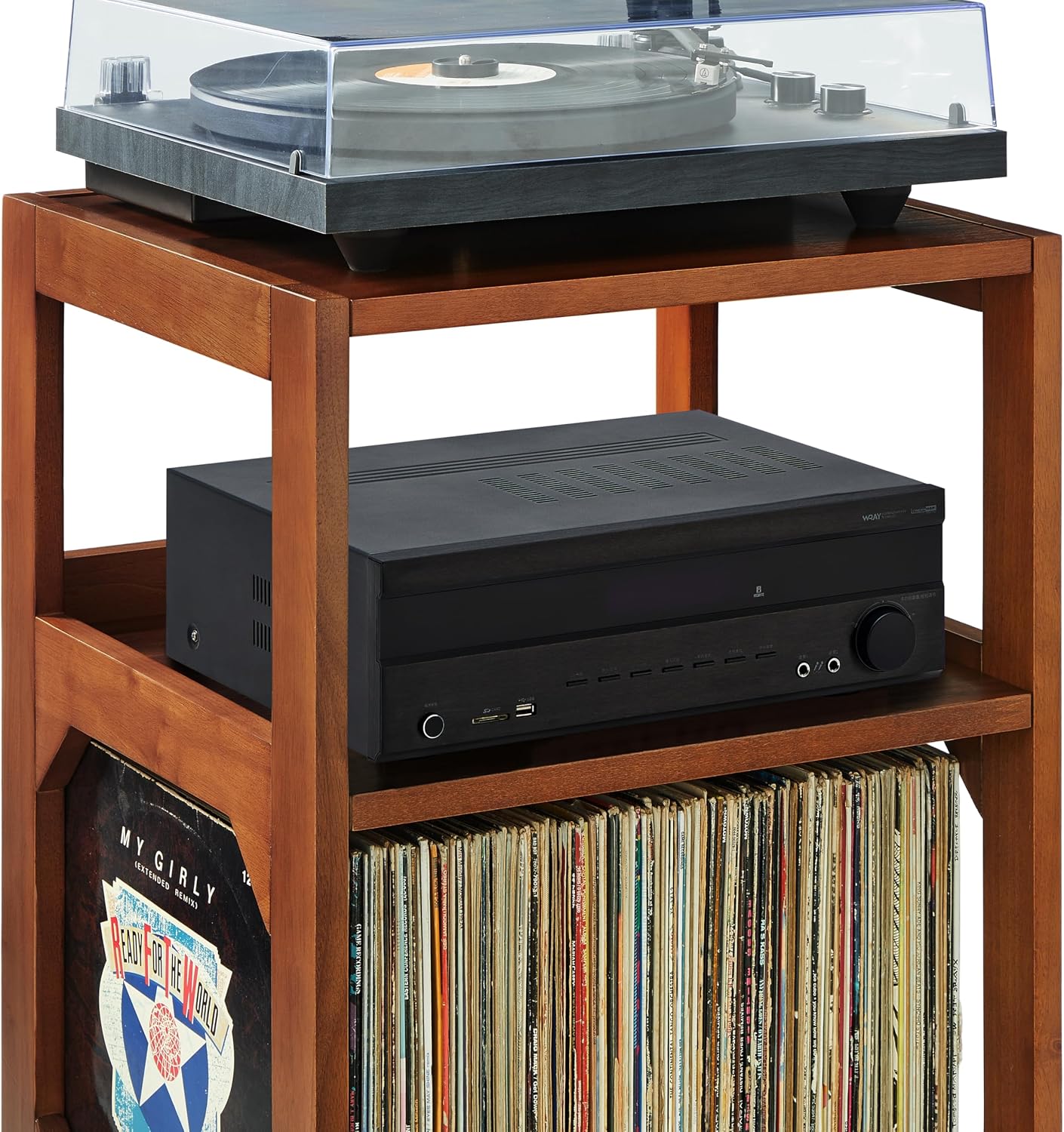 Crosley Furniture Asheville Mid-Century Modern Media Console Record Player Stand, Storage for Vinyl Records, Walnut