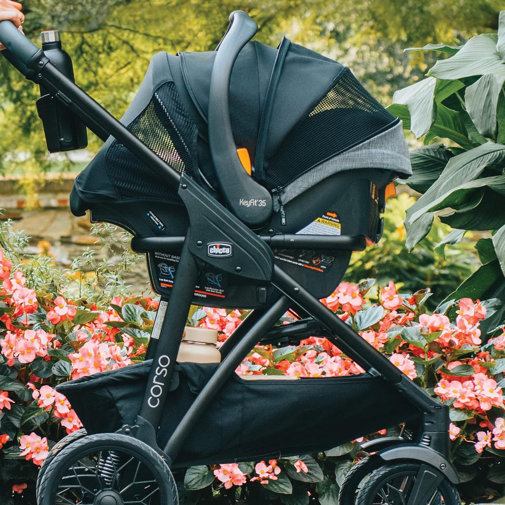 Chicco Corso Primo ClearTex Modular Travel System, Corso Primo Modular Stroller with KeyFit 35 Zip ClearTex Infant Car Seat and Base, Aspen/Black