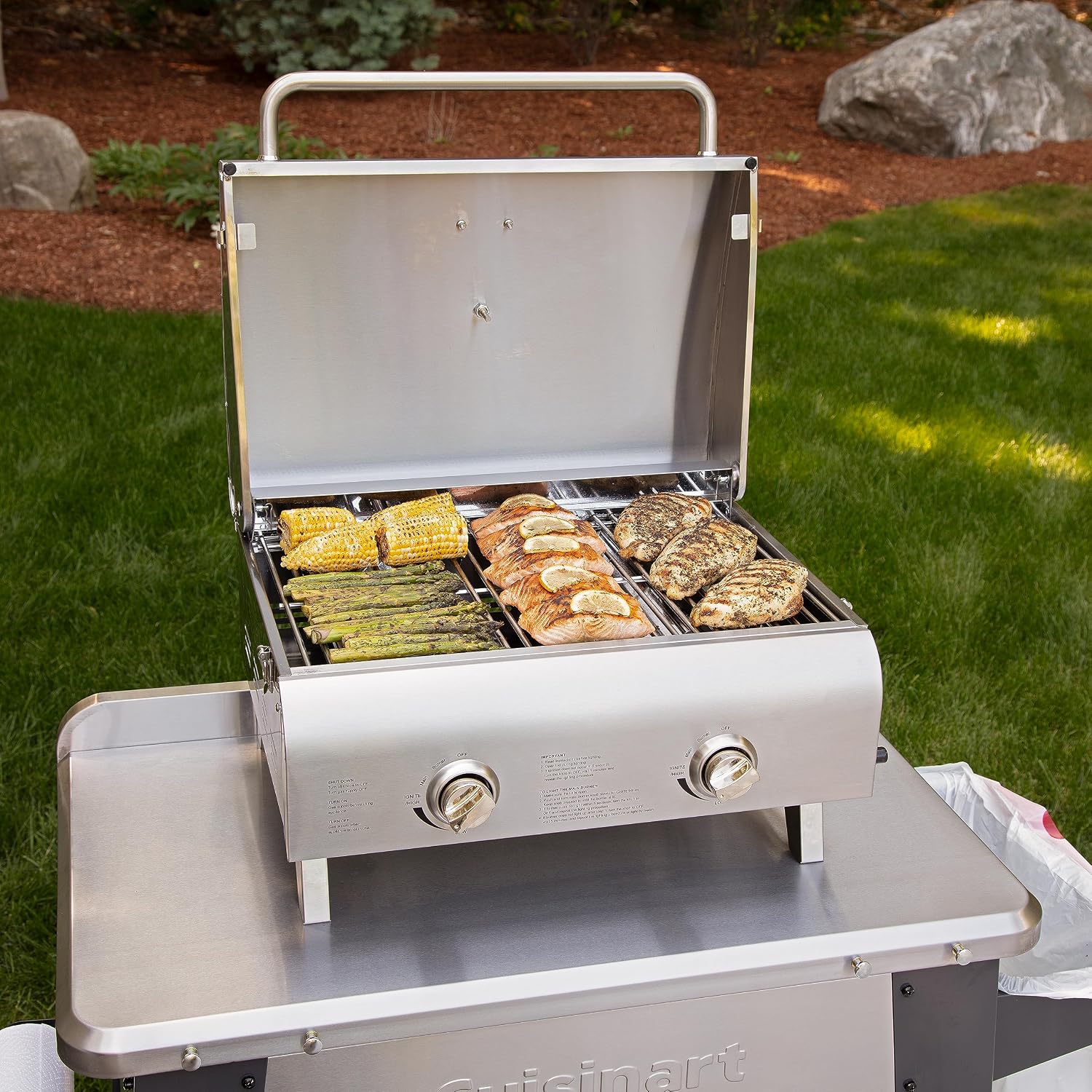 Cuisinart Chef's Style Tabletop Portable Propane Grill, 20,000 BTU Stainless Steel 2-Burner Outdoor Gas Grill for Camping, Tailgates, BBQ, Hassle-Free Setup, Twist-Start Ignition, CGG-306