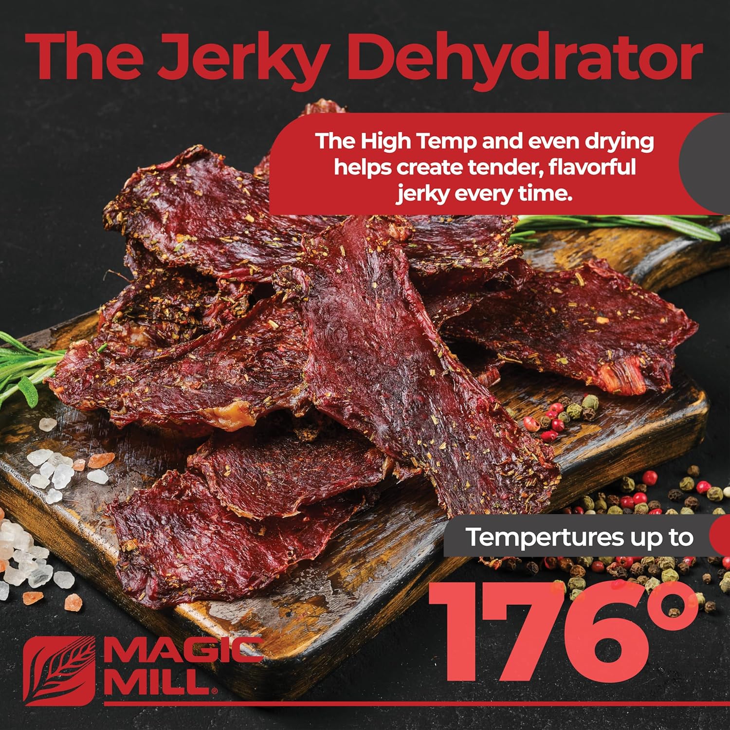Magic Mill Pro Food Dehydrator Machine | Powerful 600W Rear Fan Even-Drying System | 7 Full-Size Stainless Steel Trays | 95°-176° Temperature Control, 48H Timer, Keep Warm + Auto Shutoff | ETL Listed