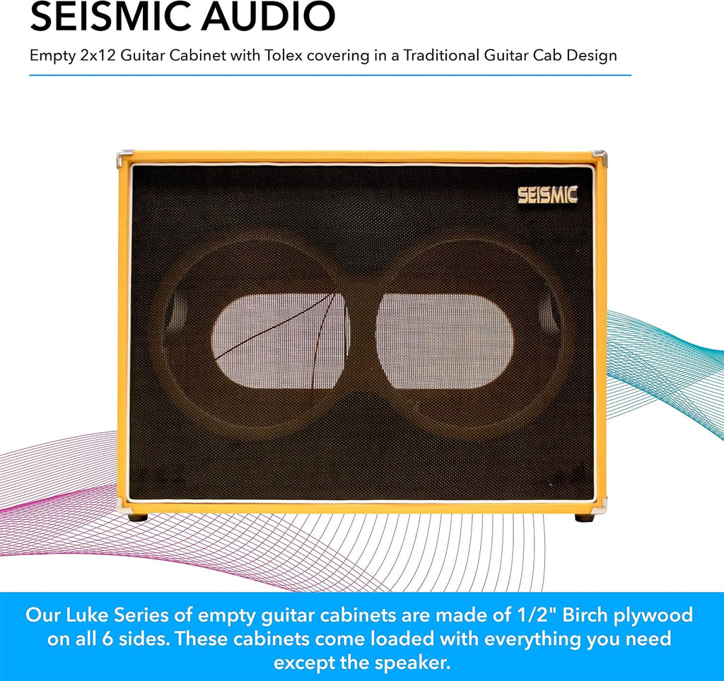 Seismic Audio - 2x12 GUITAR SPEAKER CAB EMPTY - 7 Ply Birch - 12' Speakerless Cabinet - 212 - Orange Tolex - Black Cloth Grill - Front or Rear Loading Options