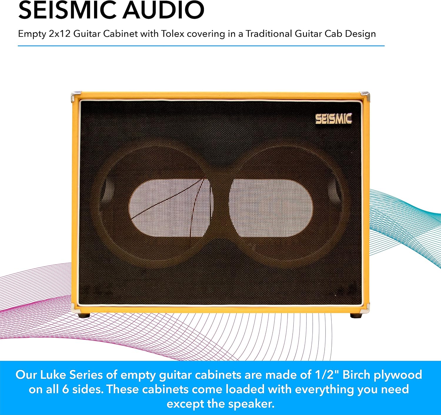 Seismic Audio - 2x12 GUITAR SPEAKER CAB EMPTY - 7 Ply Birch - 12' Speakerless Cabinet - 212 - Orange Tolex - Black Cloth Grill - Front or Rear Loading Options