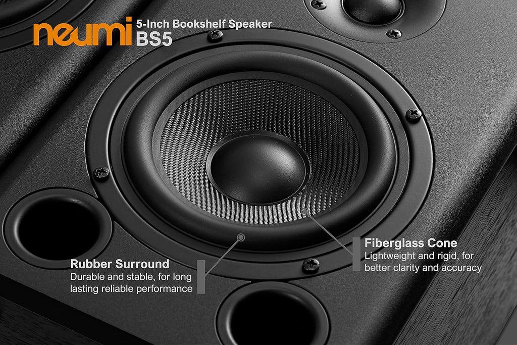 NEUMITECH NEUMI BS5 Passive Bookshelf Speakers, 5-Inch Woofer, 1-Inch Tweeter, Dark Wood, 1 Pair