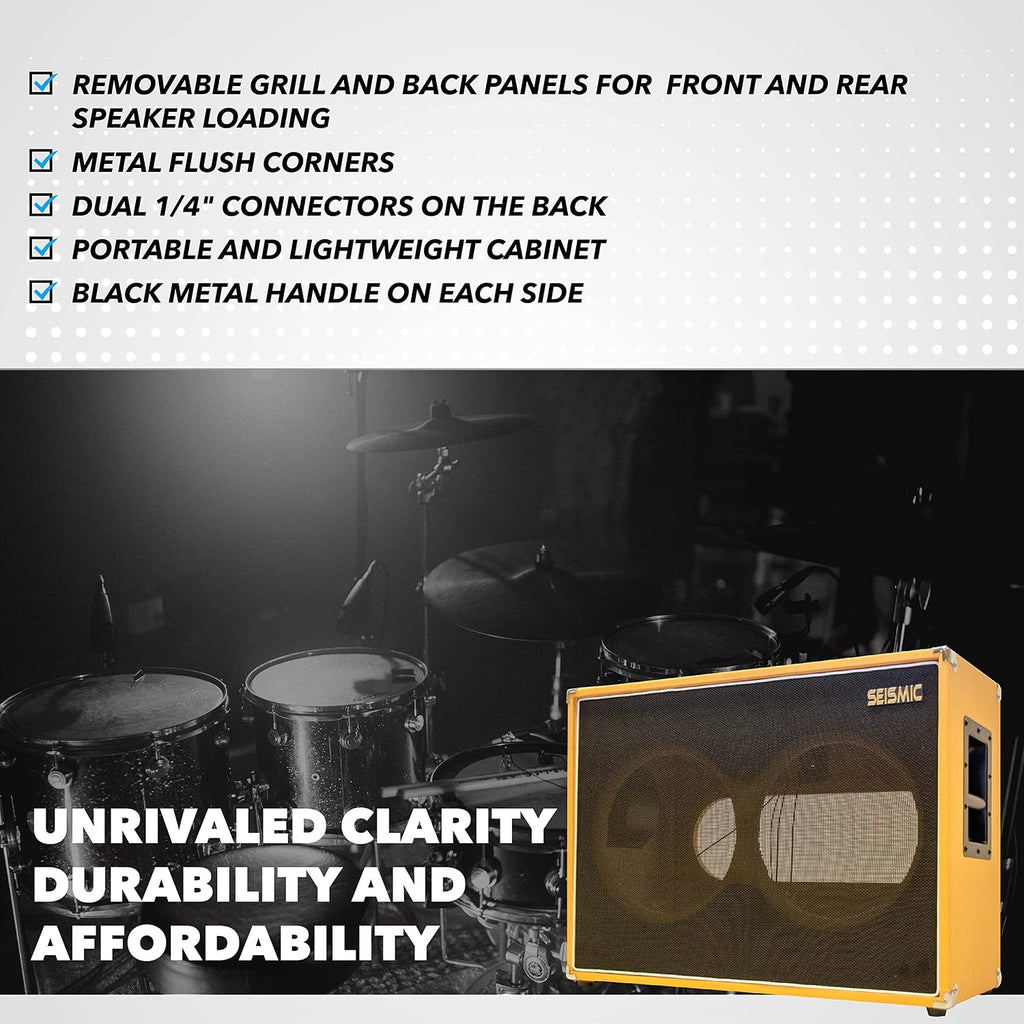 Seismic Audio - 2x12 GUITAR SPEAKER CAB EMPTY - 7 Ply Birch - 12' Speakerless Cabinet - 212 - Orange Tolex - Black Cloth Grill - Front or Rear Loading Options