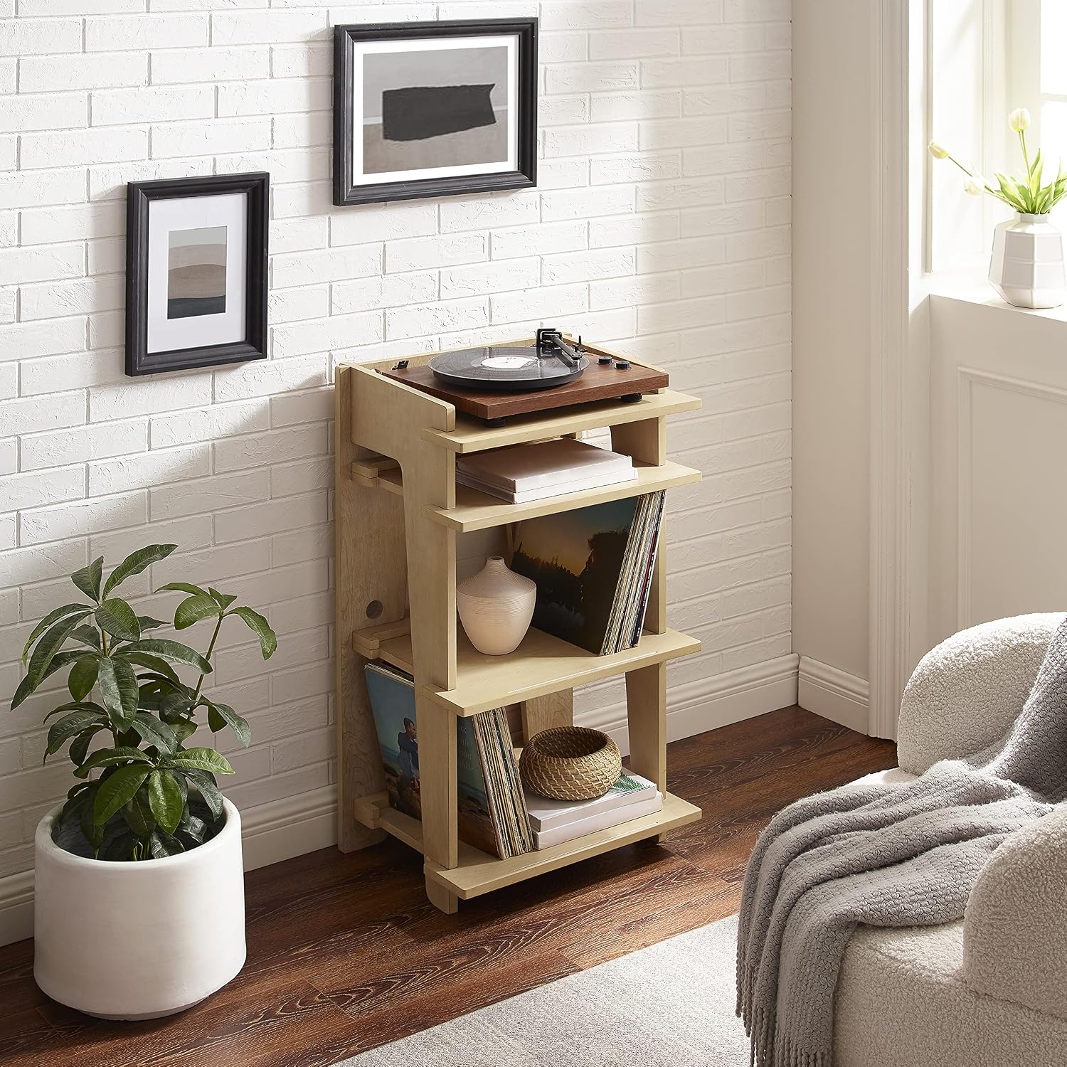 Crosley Furniture Soho Record Player Stand, Media Console with Vinyl Storage, Modern Home Organizer, Natural