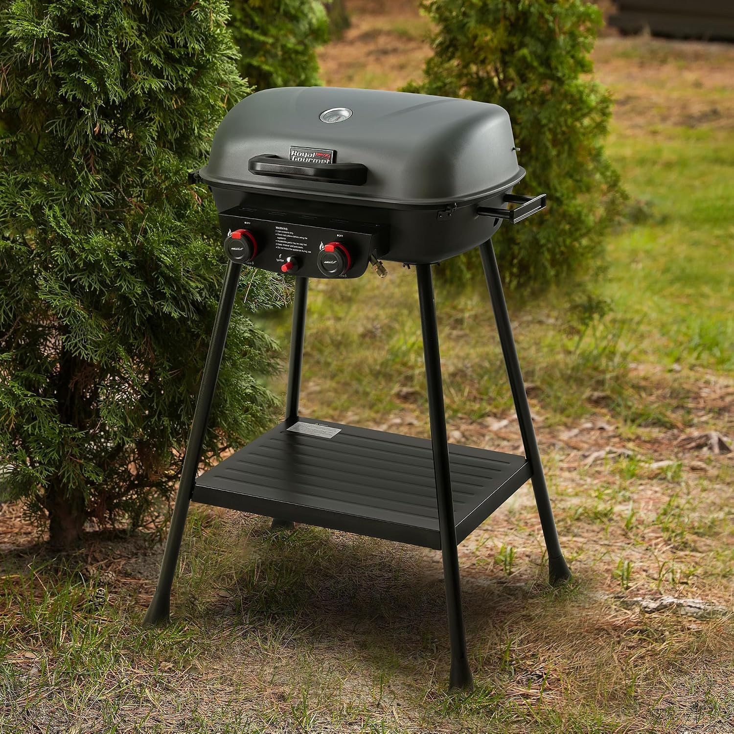 Royal Gourmet GT2003 Portable 2 Burner Propane Gas Grill with Stand and Warming Rack, 2-in-1 Grill Griddle Combo with 17,000 BTUs Output forCamping, Tailgating, Backyard, Gray