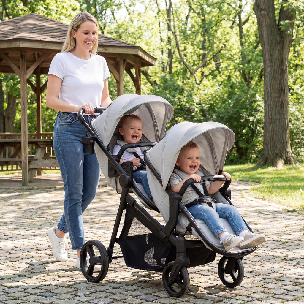 Double Stroller for Twins Infants and Toddlers, Foldable Tandem, Convertible Twin to Single Stroller, Compact Light Weight， Ages 0-3 Years (B0G1Y96QXZ)