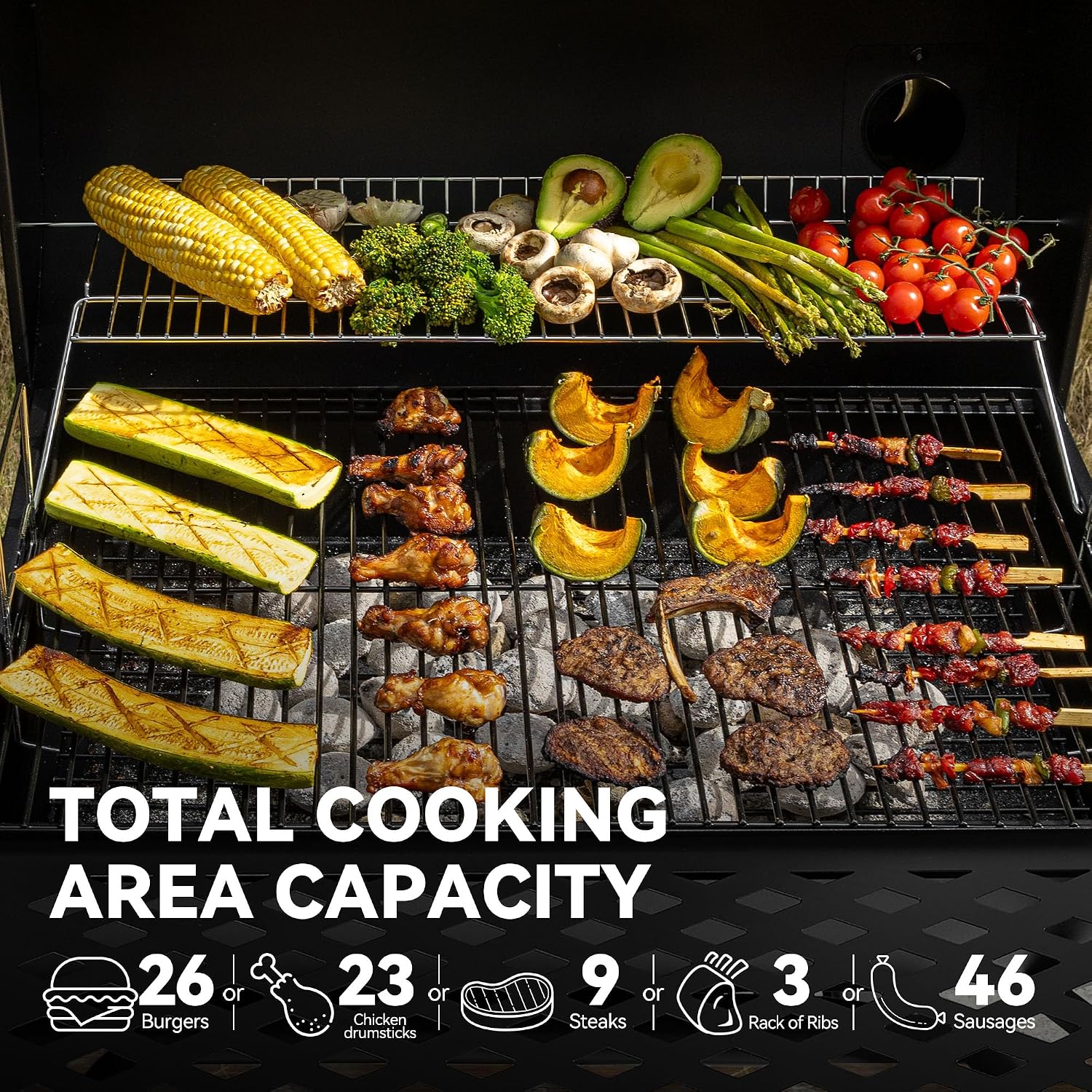 Royal Gourmet CC1830FC 28-Inch Barrel Charcoal Grill with Offset Smoker, 840 Sq. In. Cooking Area, Front Shelf, Charcoal Grill for Outdoor Grilling and Backyard Cooking, Black