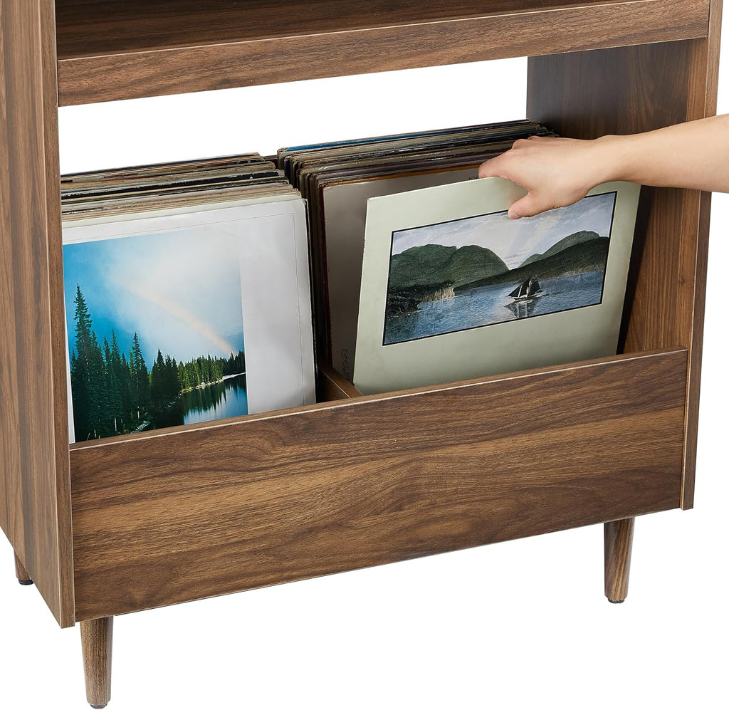 Crosley Furniture Liam Turntable Record Player Stand with Storage for Vinyl Records, Mid Century Modern, Walnut