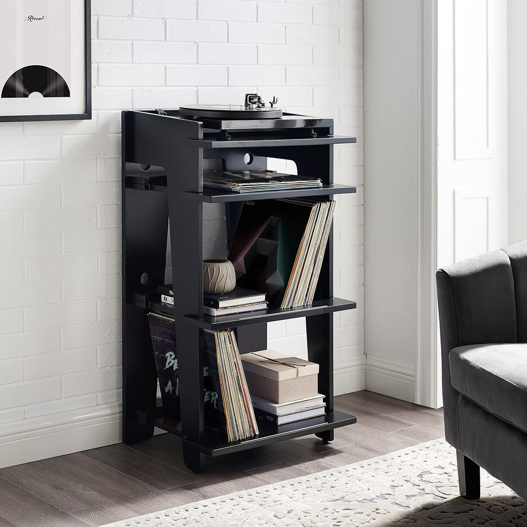 Crosley Furniture Soho Record Player Stand, Media Console with Vinyl Storage, Modern Home Organizer, Black