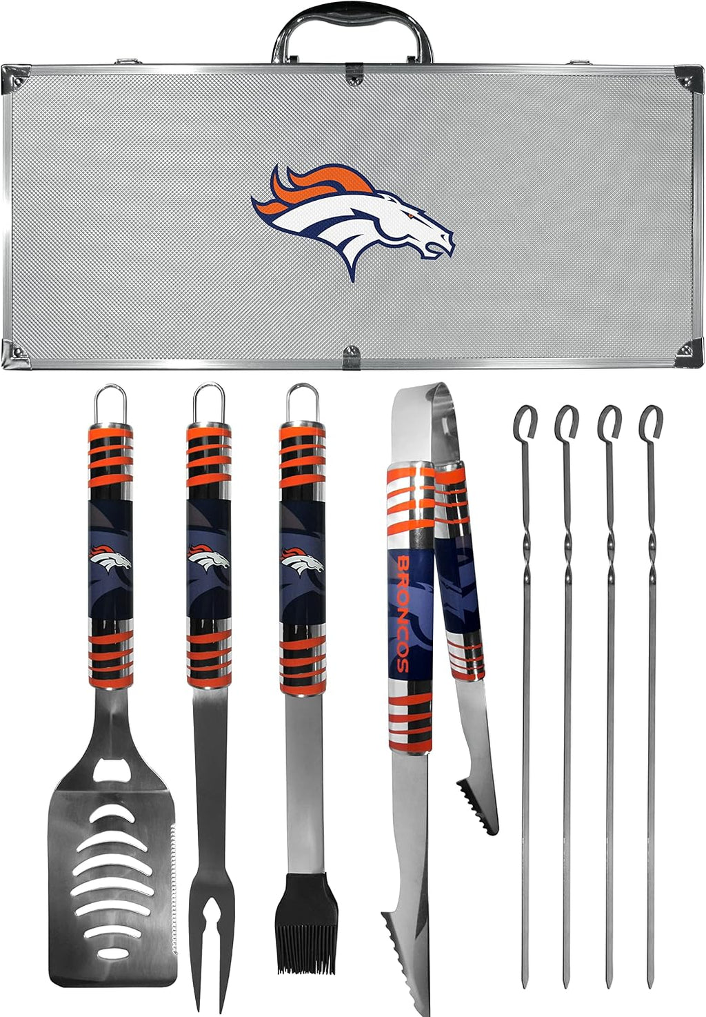 NFL Siskiyou Sports Fan Shop Denver Broncos Steel Tailgater BBQ Set w/Case 8 piece Gray