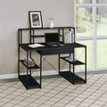 AMNOOL Office Desk with Open Shelves - Stylish Wood Recording Studio Workstation with Drawer and Compartments for Audio Equipment, Cables, and Accessories (Black)