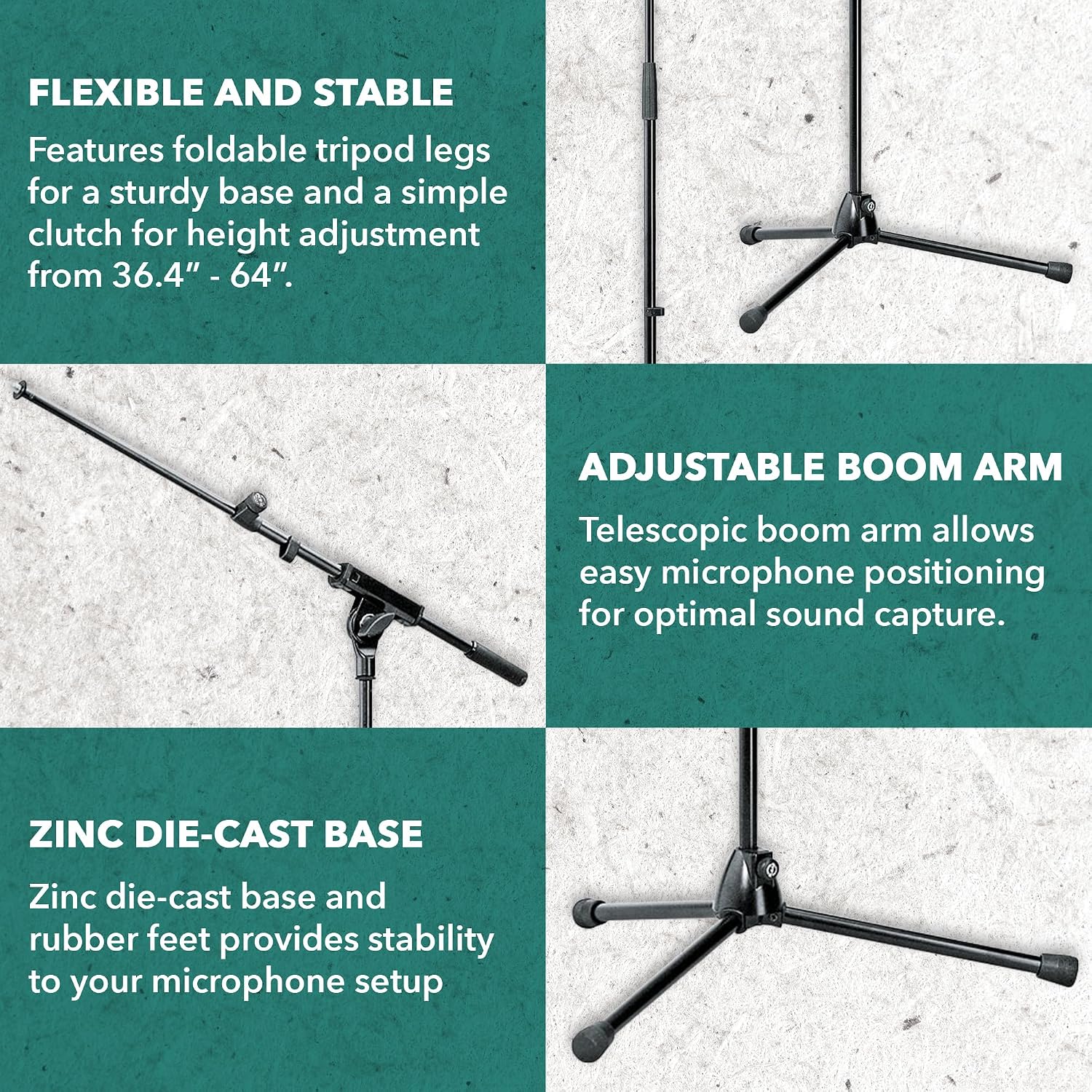 K&M Konig & Meyer 21080.500.55 Tripod Microphone Stand w/Telescoping Boom | Clutch Height Adjustment | Soft-Touch Lock | Folding Leg Design | Zinc Die-Cast Base | German Made | Black
