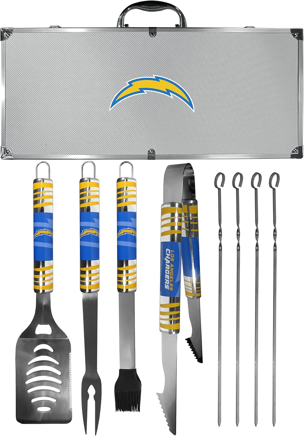 NFL Siskiyou Sports Fan Shop Los Angeles Chargers Steel Tailgater BBQ Set w/Case 8 piece Gray