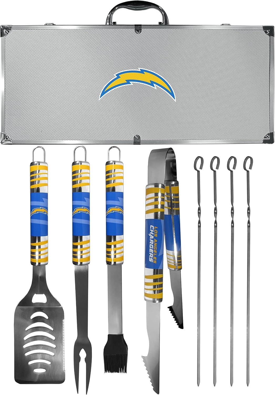 NFL Siskiyou Sports Fan Shop Los Angeles Chargers Steel Tailgater BBQ Set w/Case 8 piece Gray