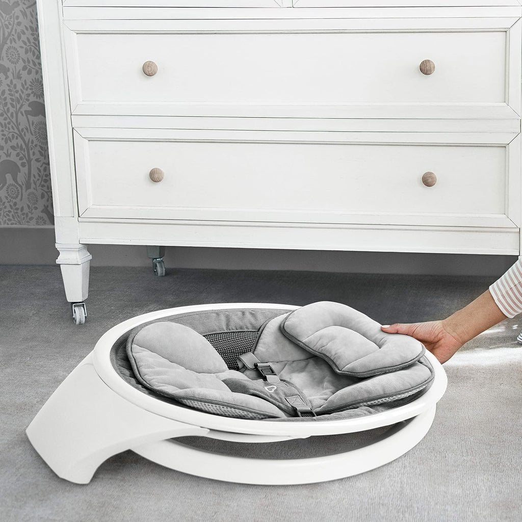 Munchkin Electric Baby Swing, Portable and Lightweight, Bluetooth Enabled Infant Rocker with Natural Sway in 5 Ranges of Motion, Newborn Nursery Essentials, White/Grey