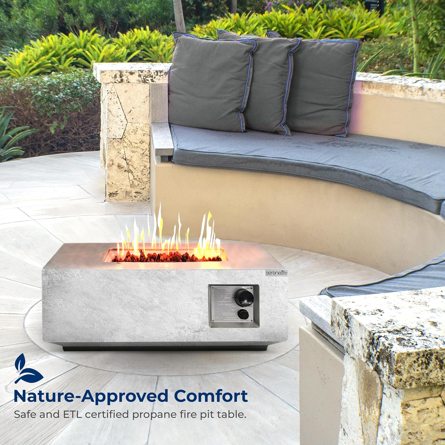 SereneLife Propane Fire Pit Table, 40,000 BTU Outdoor Square Gas Fire Pit with Cover, Weather-Resistant Metal, Adjustable Flame, Lava Rock Set, Ideal for Patio, Backyard & Terrace (30' x 30' x 11')
