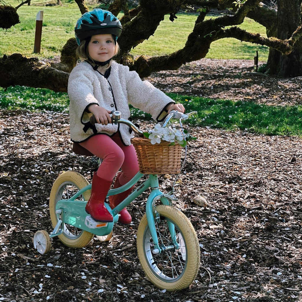 Petimini Vintage Kids Bike for Girls, 12–20 Inch Classic Bicycle with Wicker Basket & Bell, High Tensile Steel Frame, Training Wheels (12–18'), 85% Pre-Assembled, Retro Bike for Outdoor Riding
