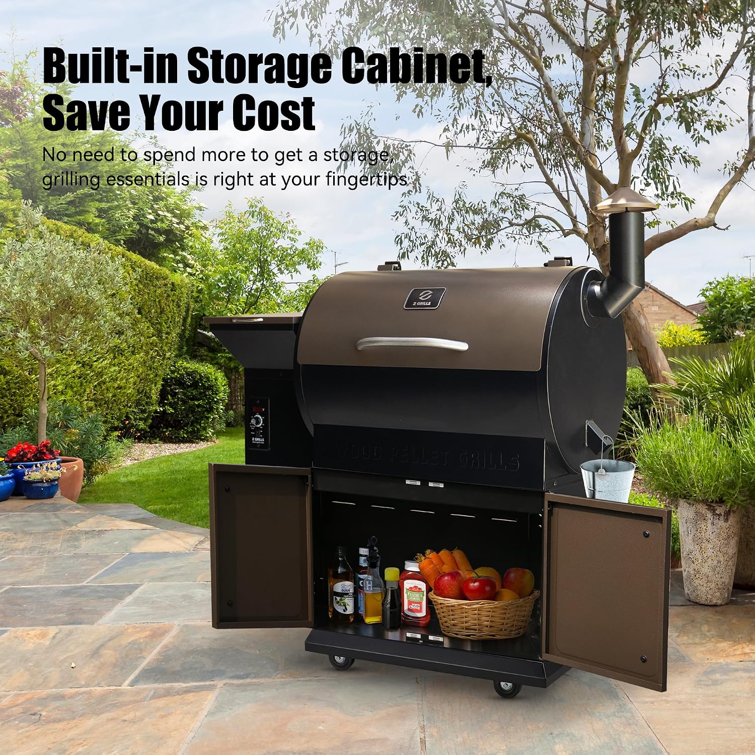 Z GRILLS 2026 Upgrade Wood Pellet Grill Smoker with PID Control, Built-in Storage Cabinet, Rain Cover, 700 sq. in Cooking Area for Outdoor BBQ, Smoke, Bake and Roast