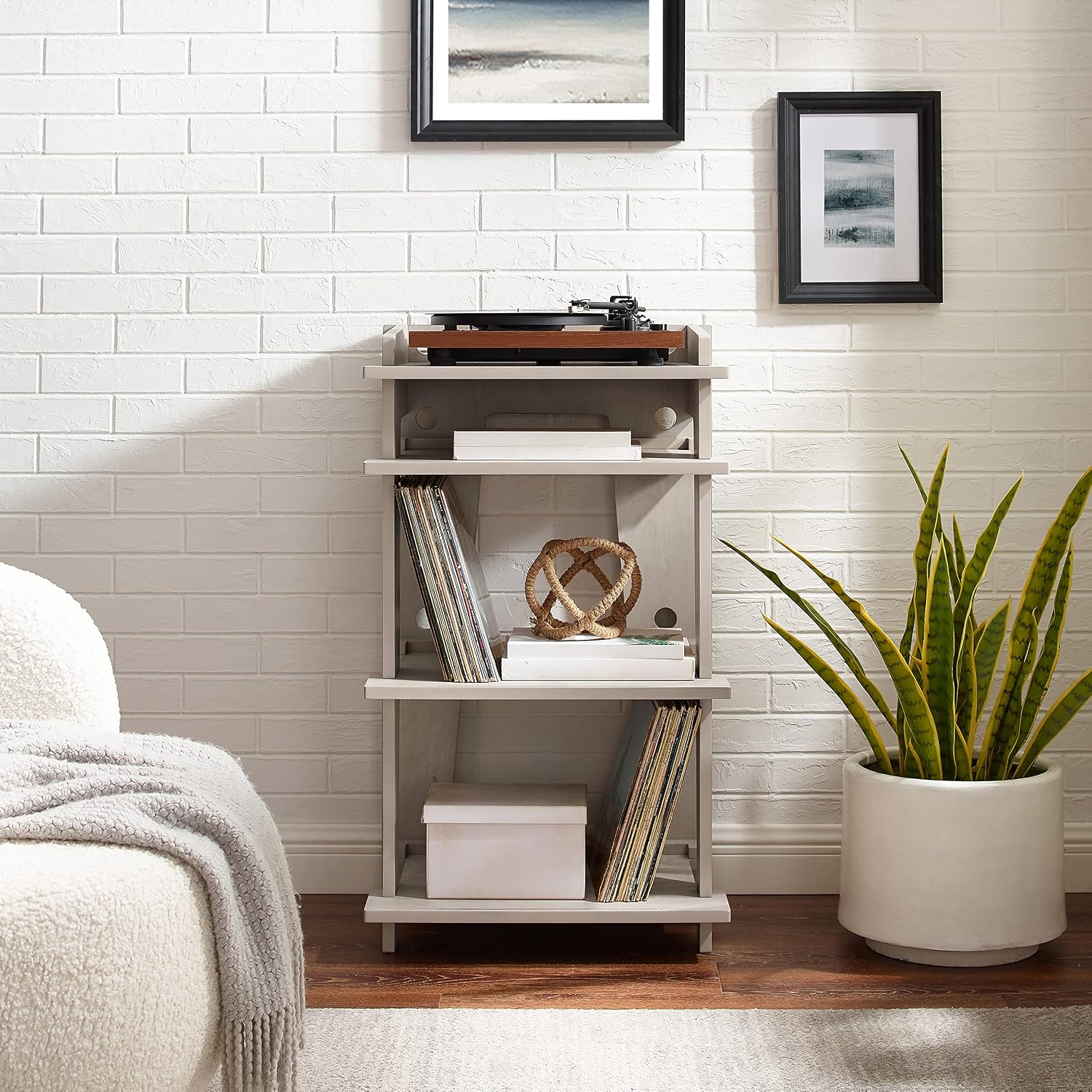 Crosley Furniture Soho Record Player Stand, Media Console with Vinyl Storage, Modern Home Organizer, Gray
