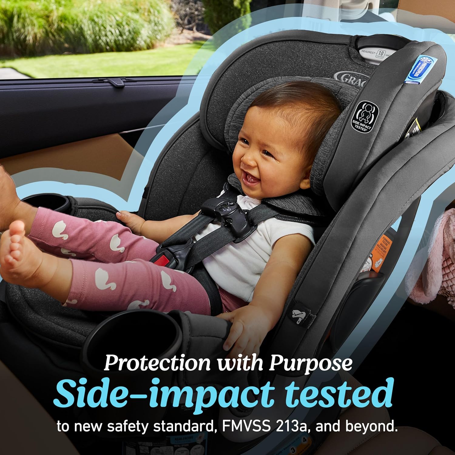 Graco Turn2Me 3-in-1 Rotating Convertible Car Seat, London, Rear-Facing Rotation Only, Forward-Facing Mode, Highback Booster Up to 100 lbs, Adjustable Headrest & Harness, Steel Reinforced Frame