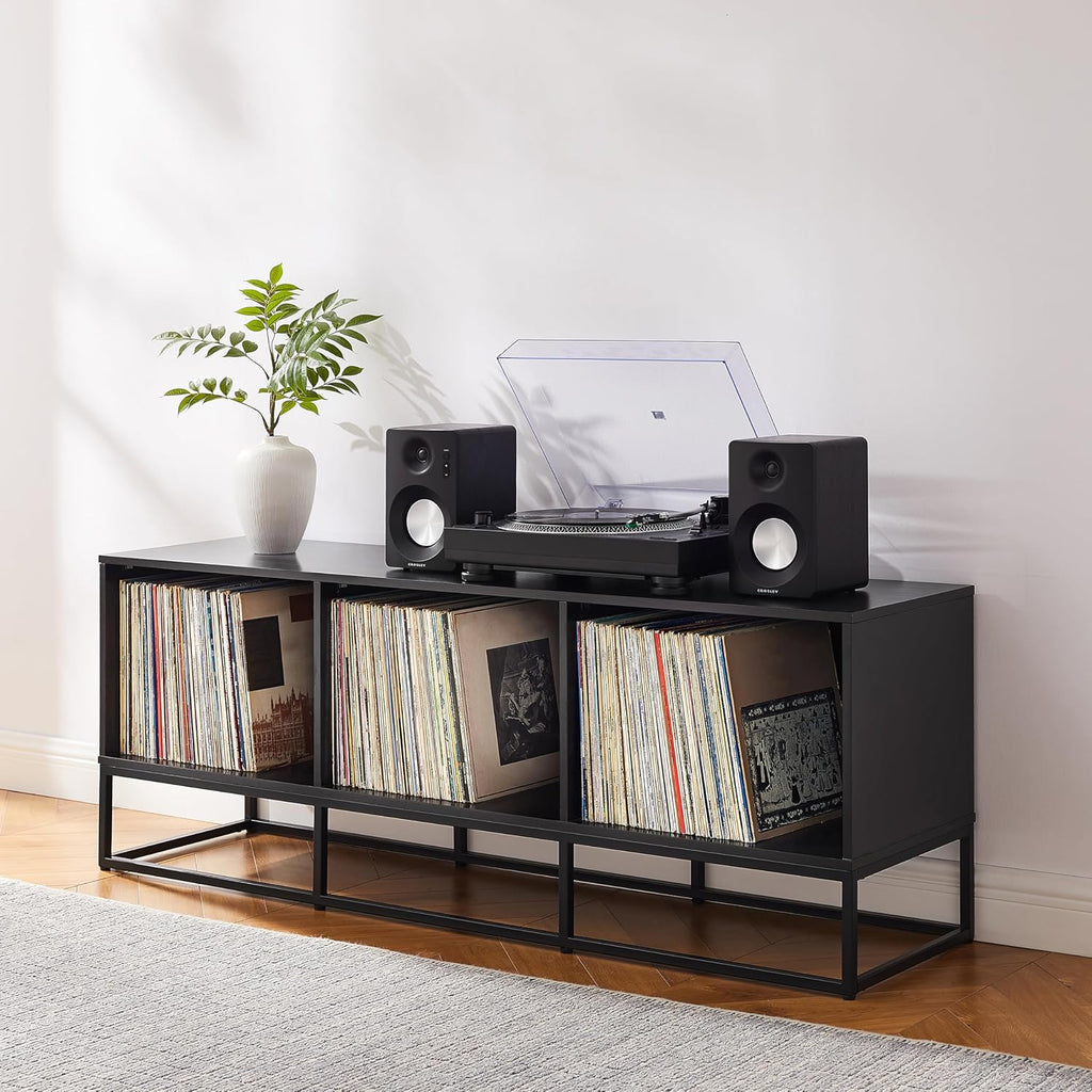 Crosley Furniture Enzo Large Vinyl Record Storage TV Stand and Entertainment Center, Media Console, Black