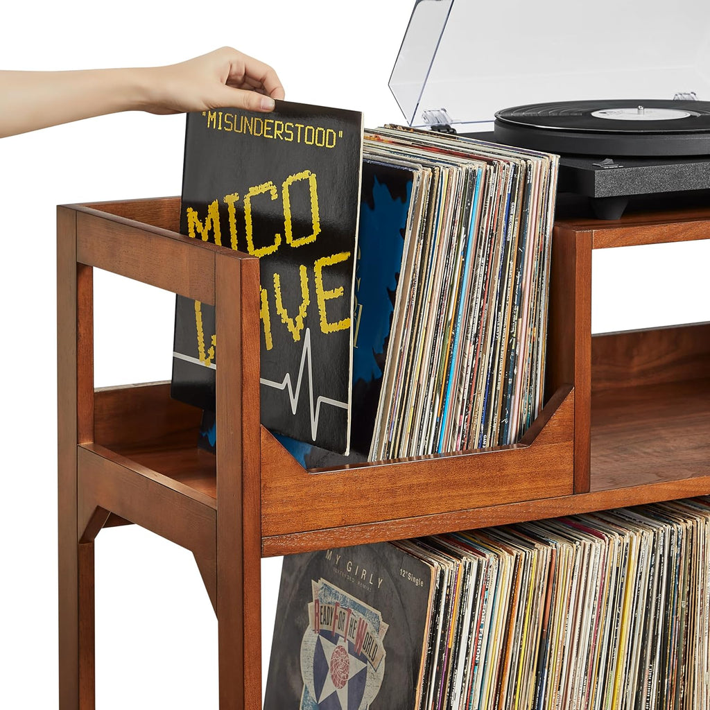 Crosley Furniture Asheville Mid-Century Modern Media Console Record Player Stand, Storage for Vinyl Records, Large, Walnut