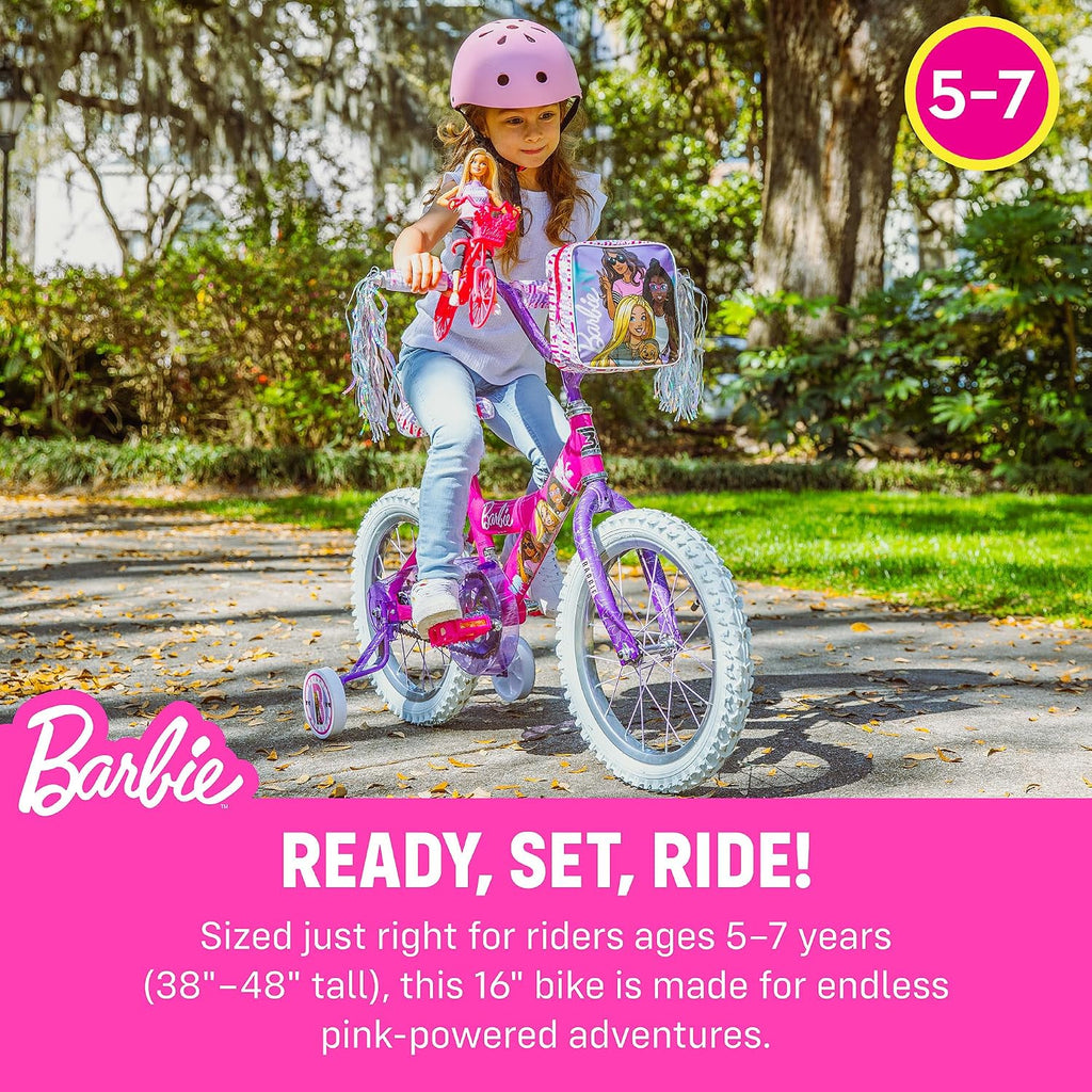 Dynacraft Barbie 12, 16, 18-inch Girls' Bike for Kids Ages 3-9 Years - Fun and Stylish Design, Sturdy and Durable, Perfect for Kids Learning to Ride, Easy to Assemble, Ideal for Young Riders
