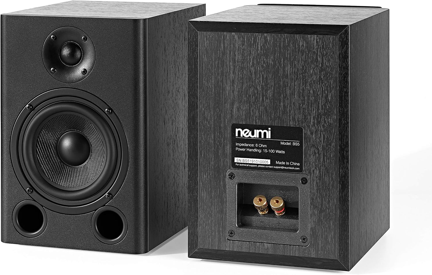 NEUMITECH NEUMI BS5 Passive Bookshelf Speakers, 5-Inch Woofer, 1-Inch Tweeter, Dark Wood, 1 Pair