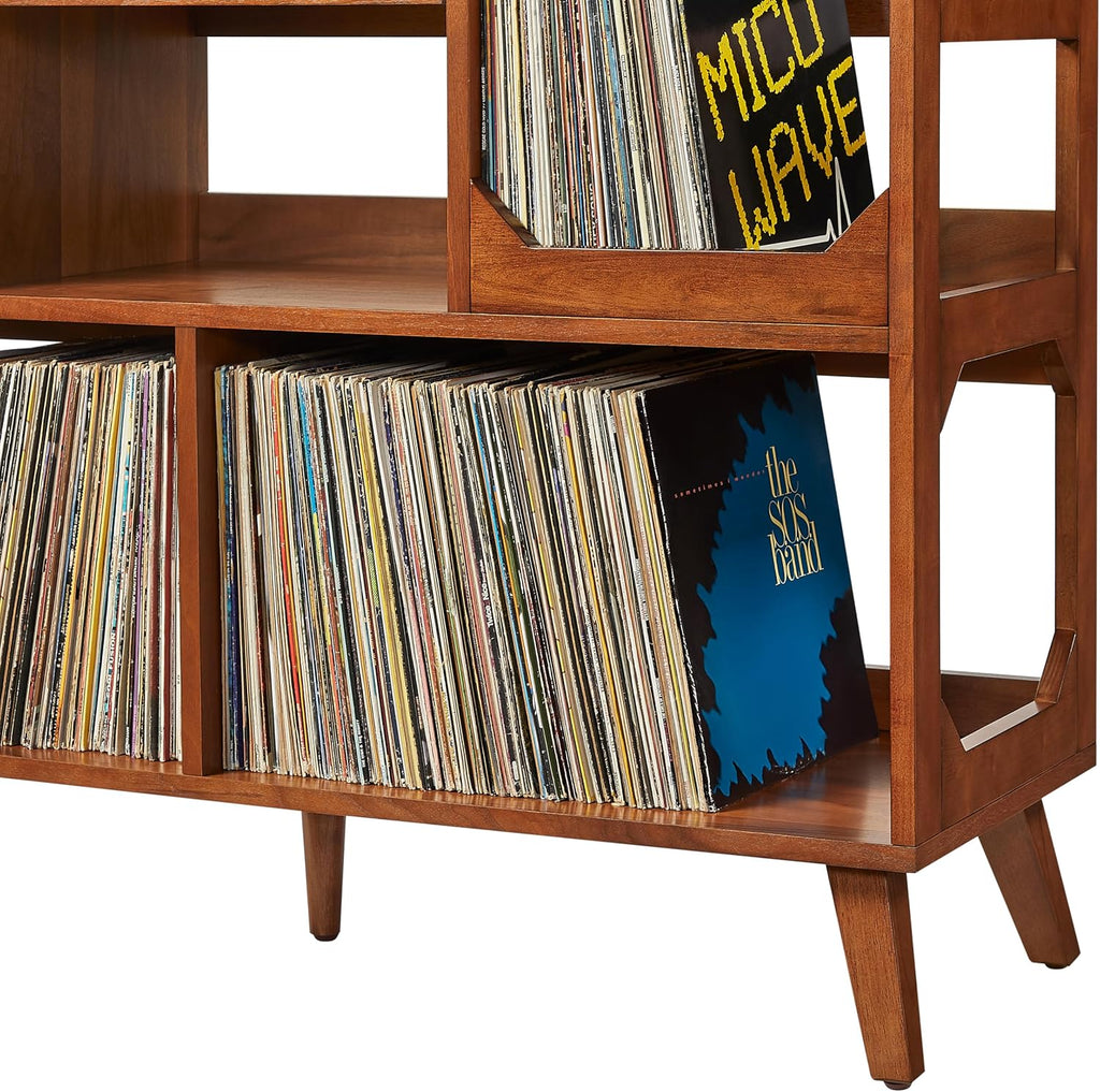 Crosley Furniture Asheville Mid-Century Modern Media Console Record Player Stand, Storage for Vinyl Records, Large, Walnut