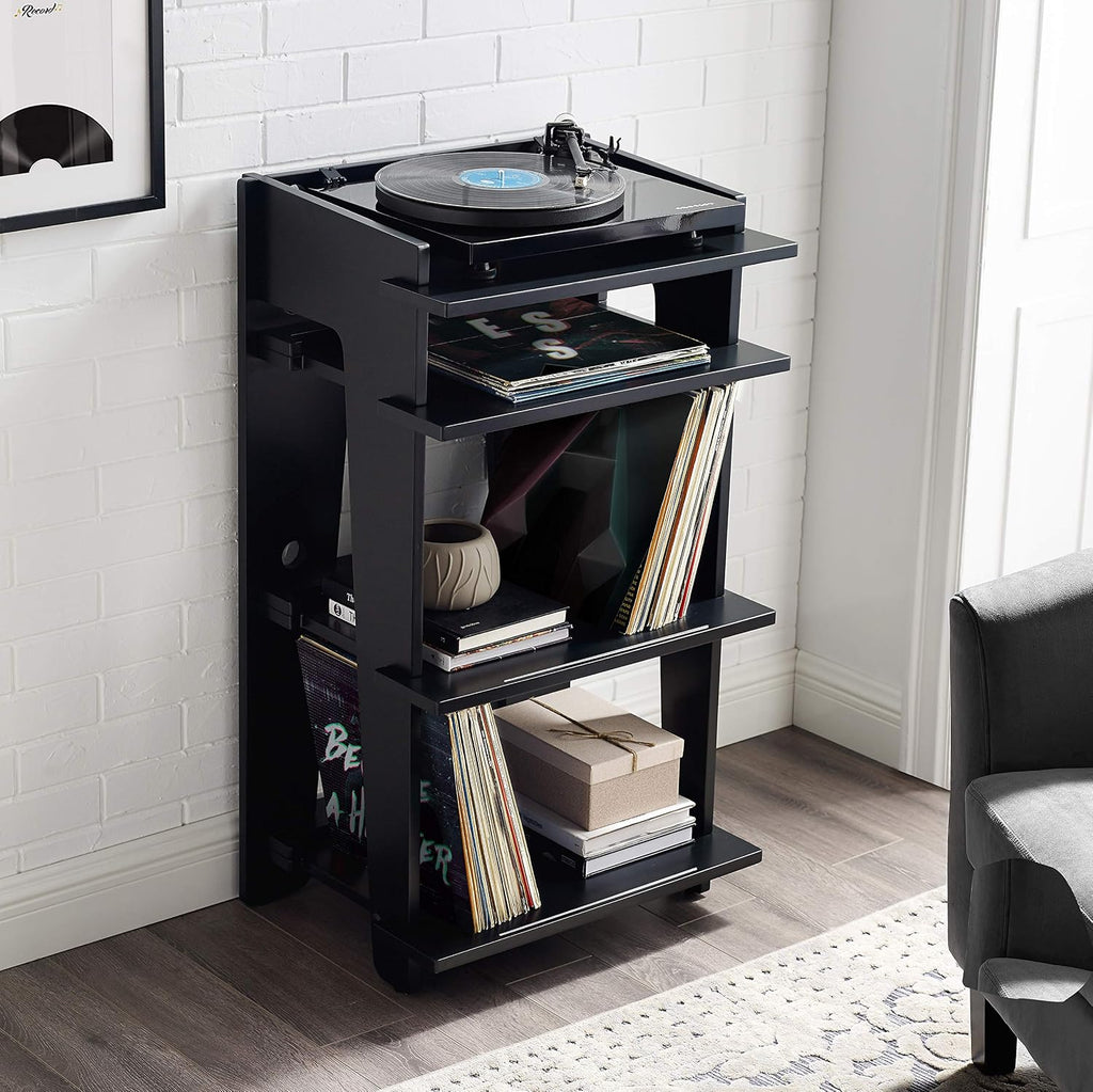Crosley Furniture Soho Record Player Stand, Media Console with Vinyl Storage, Modern Home Organizer, Black
