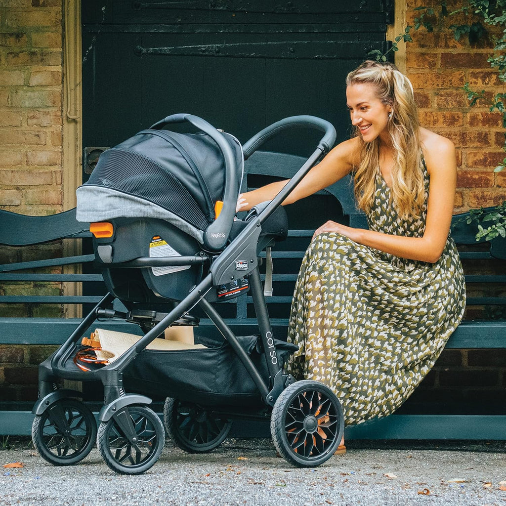 Chicco Corso Primo ClearTex Modular Travel System, Corso Primo Modular Stroller with KeyFit 35 Zip ClearTex Infant Car Seat and Base, Aspen/Black