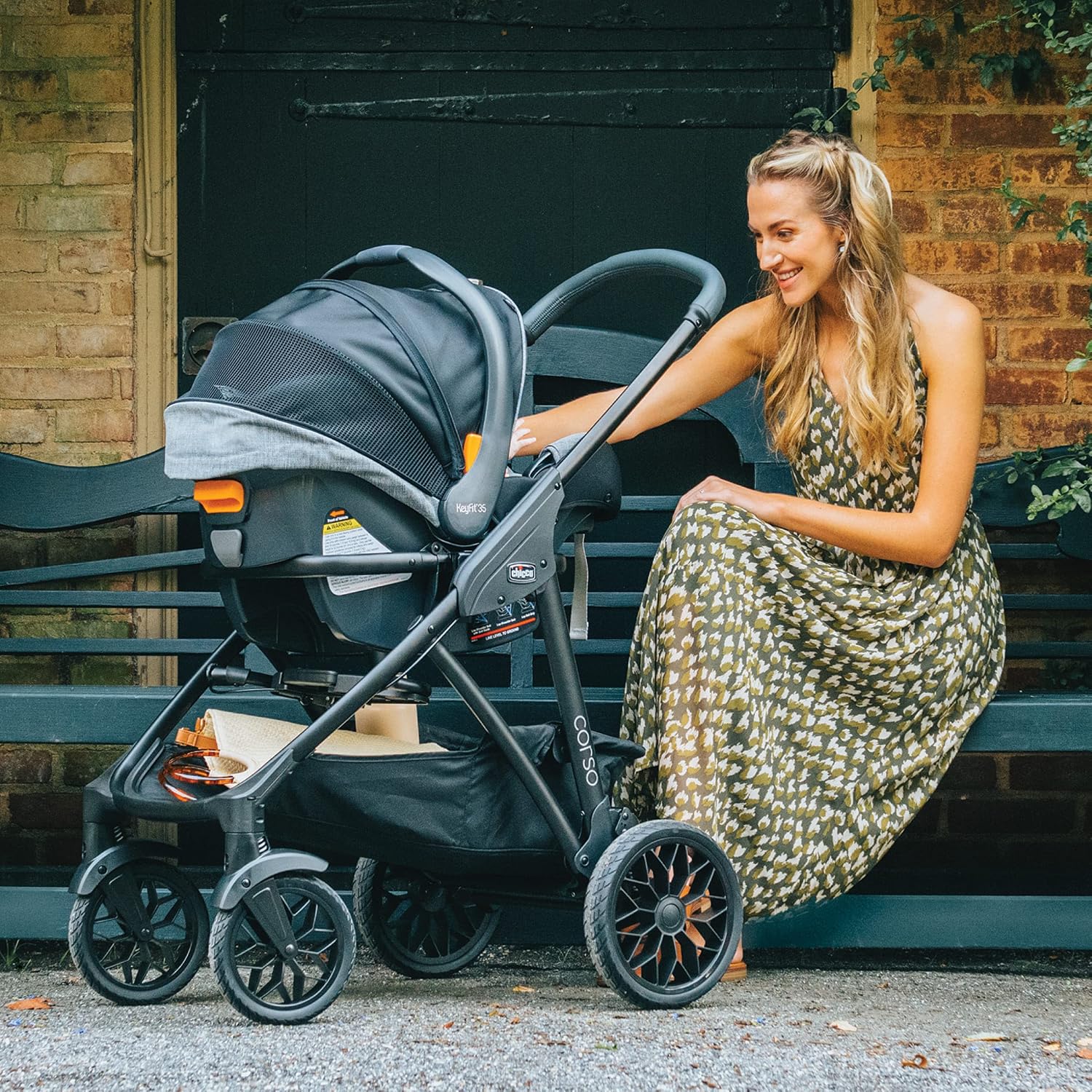 Chicco Corso Primo ClearTex Modular Travel System, Corso Primo Modular Stroller with KeyFit 35 Zip ClearTex Infant Car Seat and Base, Aspen/Black