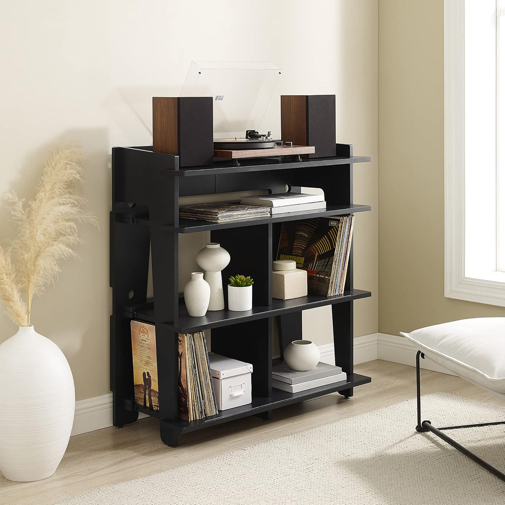 Crosley Furniture Soho Media Console, Record Player Stand with Vinyl Storage, Modern Home Organizer, Black