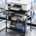EasyCom 32.3'x18.9' Extra Large Printer Stand with Double Drawers, 5-Adjustable Heights 3 Tier Table with Wheels, Rolling Printer Cart with Storage for Printer Scanner Fax Home Office Use