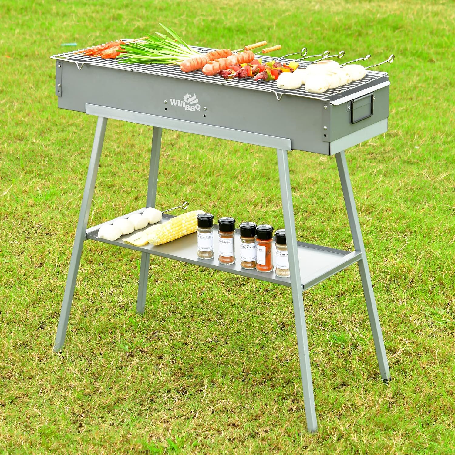WILLBBQ Charcoal Grill Tailgate Parties, Patio, Beach Barbecues, Backyard Gatherings,Alloy Steel BBQ Barbecue Outdoor Grilling with Durable Support Frame and Dual Adjustable Vents (31.6x10.3x5.1 inch)