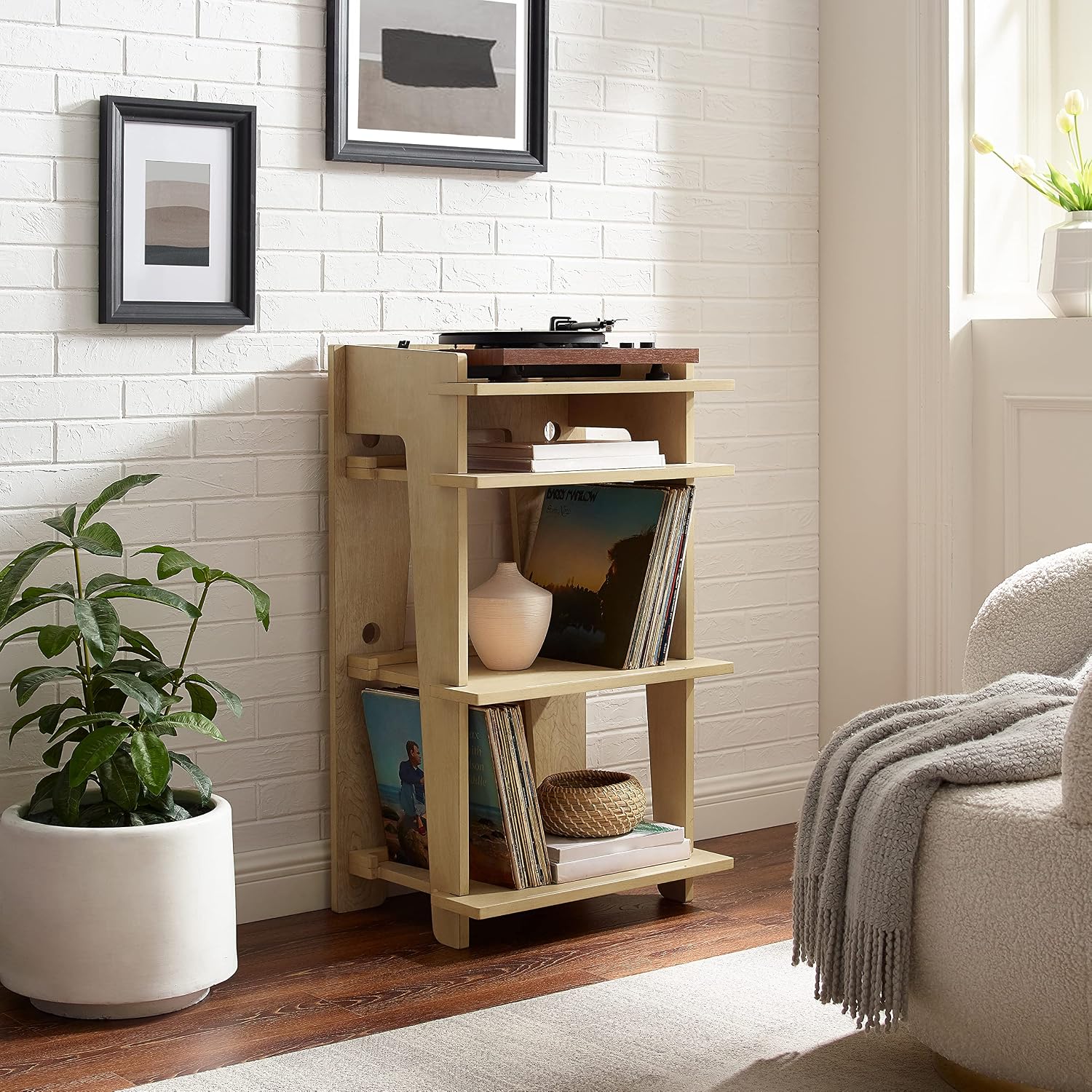 Crosley Furniture Soho Record Player Stand, Media Console with Vinyl Storage, Modern Home Organizer, Natural