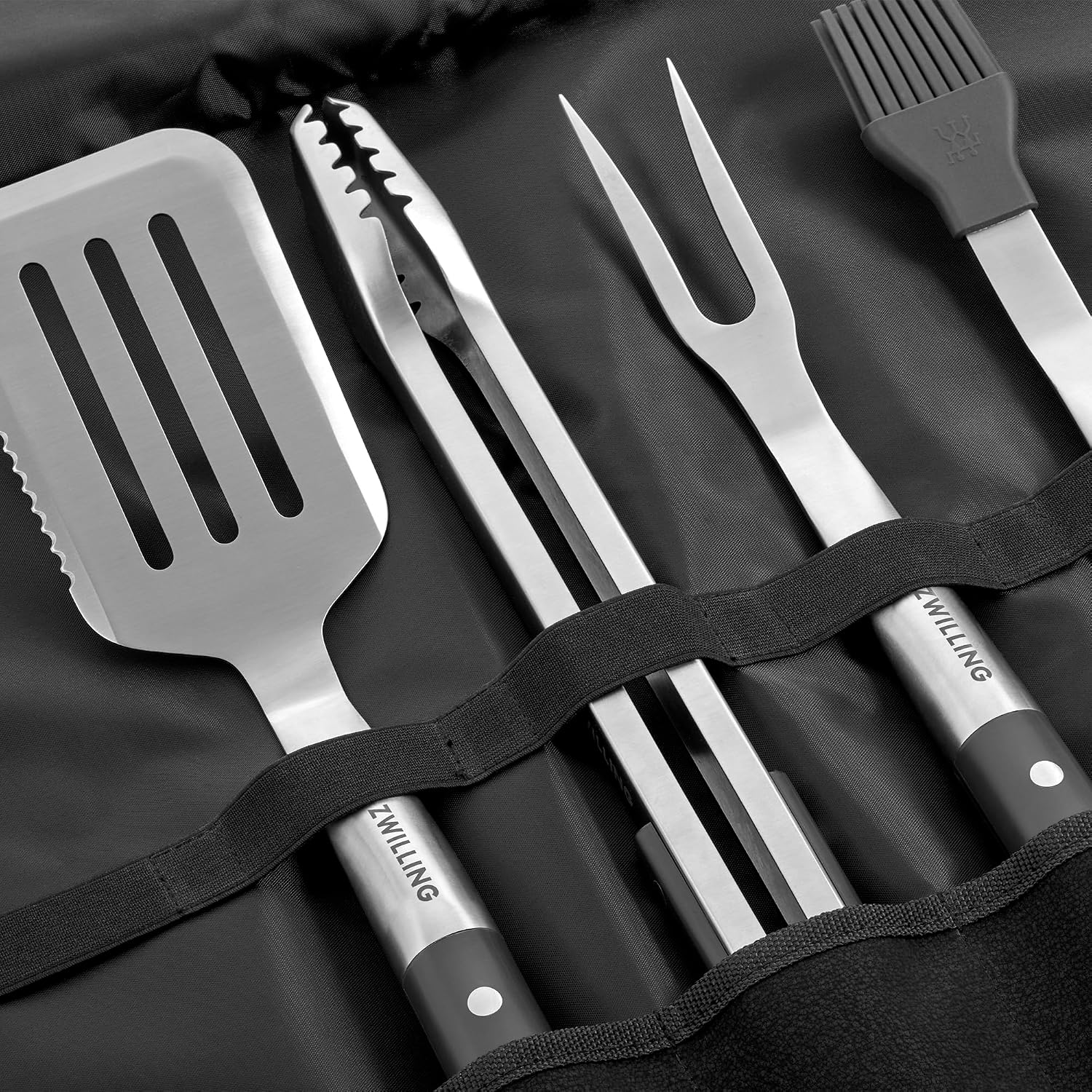 ZWILLING BBQ+, 5-pc Grill Tool Set, Grill Spatula, Grill Tongs, Grill Fork, Basting Brush, Chef's Wrap, Made from Durable and Corrosion-Resistant Stainless Steel, Travel Friendly, Easy-to-Clean
