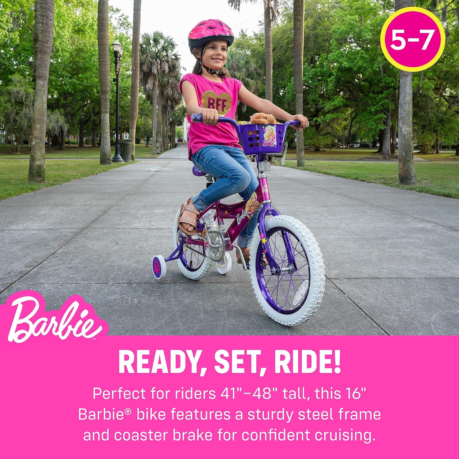 Dynacraft Barbie 12, 16, 18-inch Girls' Bike for Kids Ages 3-9 Years - Fun and Stylish Design, Sturdy and Durable, Perfect for Kids Learning to Ride, Easy to Assemble, Ideal for Young Riders