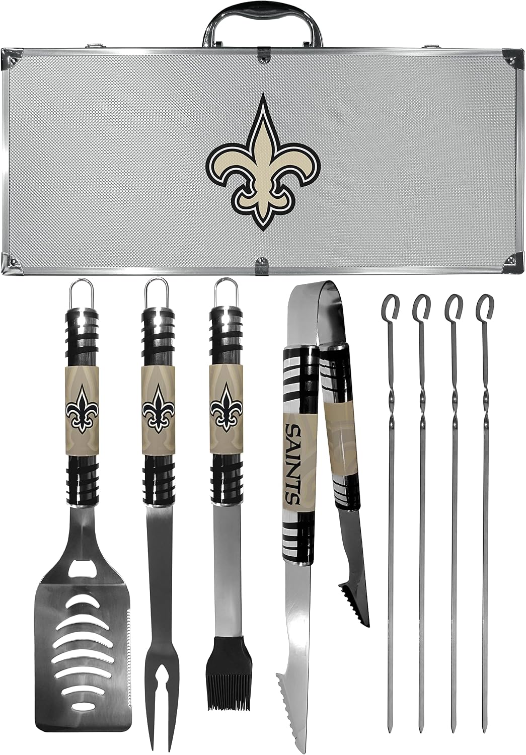 NFL Siskiyou Sports Fan Shop New Orleans Saints Steel Tailgater BBQ Set w/Case 8 piece Gray