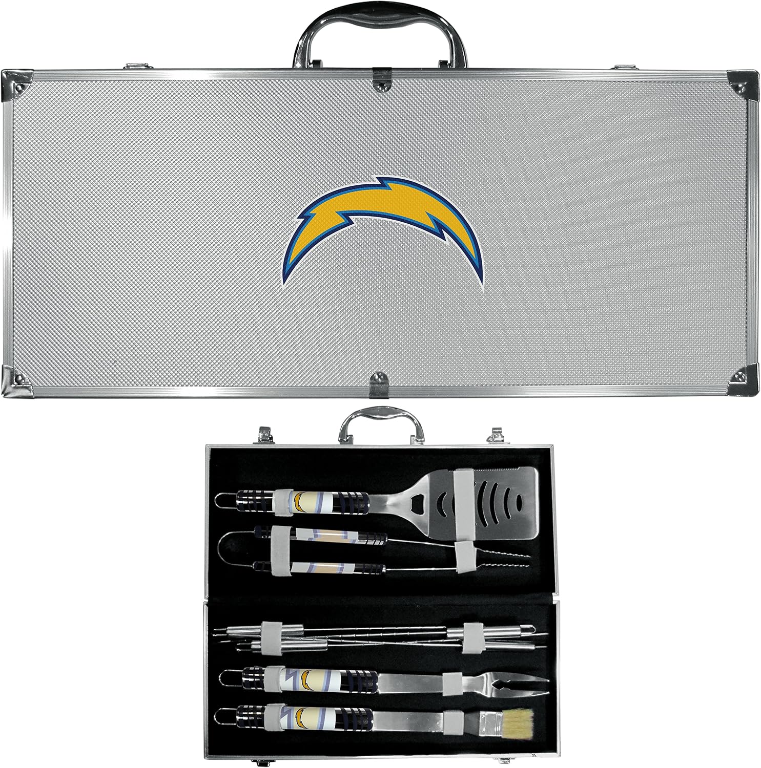 NFL Siskiyou Sports Fan Shop Los Angeles Chargers Steel Tailgater BBQ Set w/Case 8 piece Gray