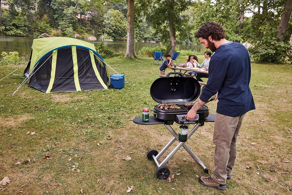 Coleman RoadTrip 285 Portable Stand-Up Propane Grill with 3 Adjustable Burners & Instastart Ignition, 20,000 BTUs of Power for Outdoor Cooking, Camping, Tailgating, Grilling, BBQs, & More