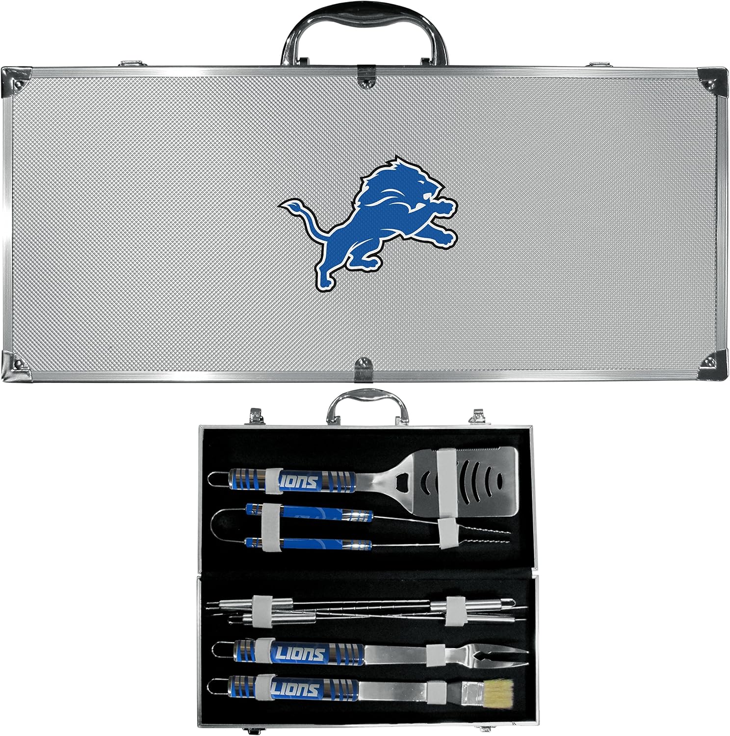 NFL Siskiyou Sports Fan Shop Detroit Lions Steel Tailgater BBQ Set w/Case 8 piece Gray
