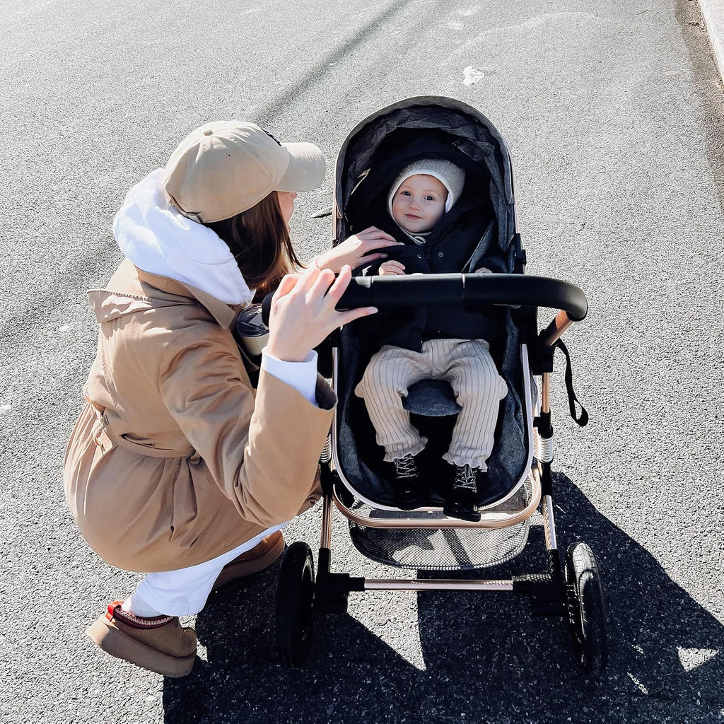 TODEFULL Convertible Baby Stroller, 3 in 1 Folding Infant Stroller, High Landscape Pushchair w/Adjustable Backrest & Canopy, Newborn Pram with Foot Cover, Storage Basket, Grey